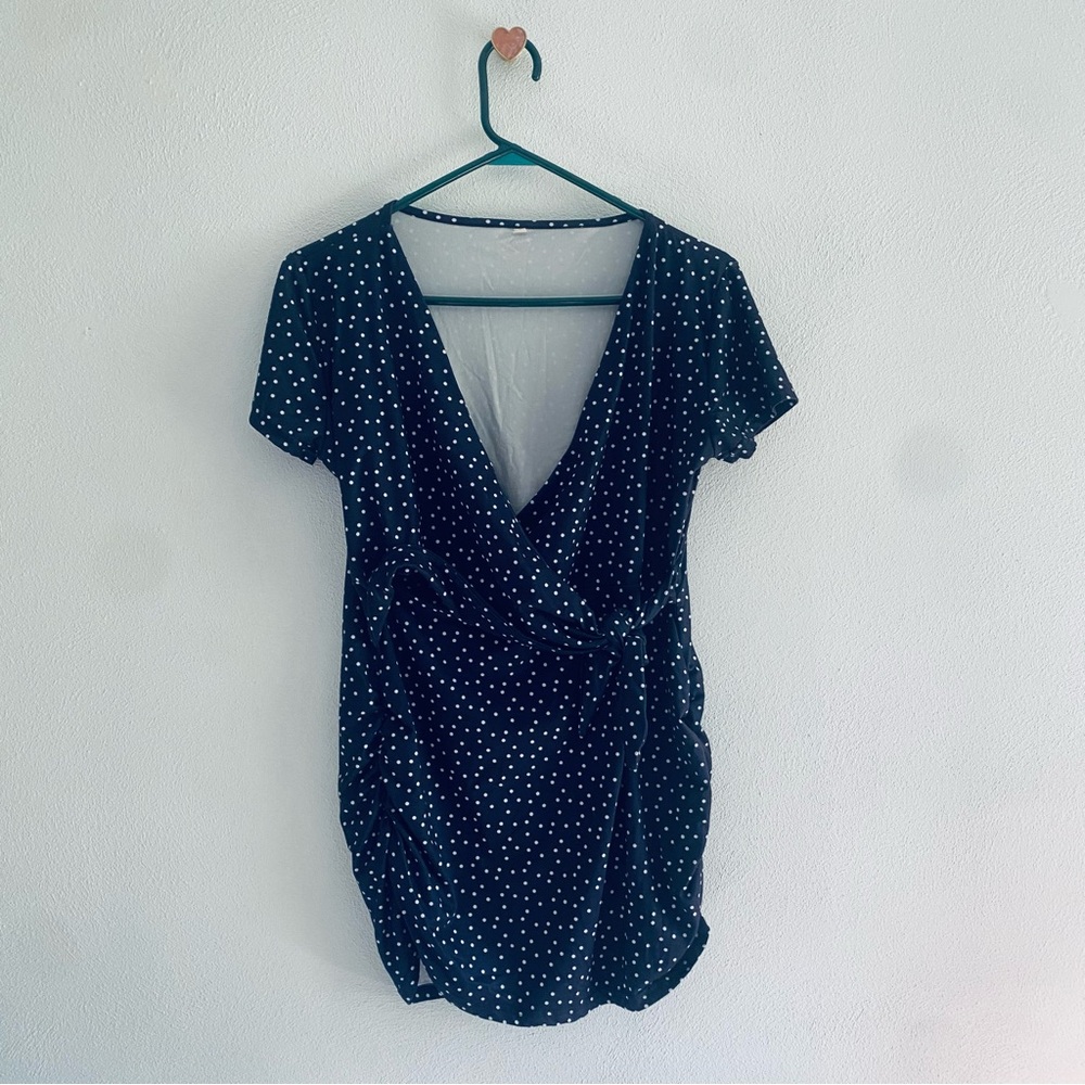 No brand blue polka dot maternity wrap blouse